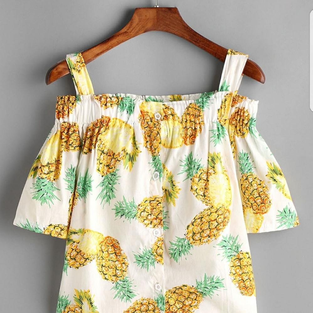 Resort wear Cold Shoulder Pineapple cotton blouse